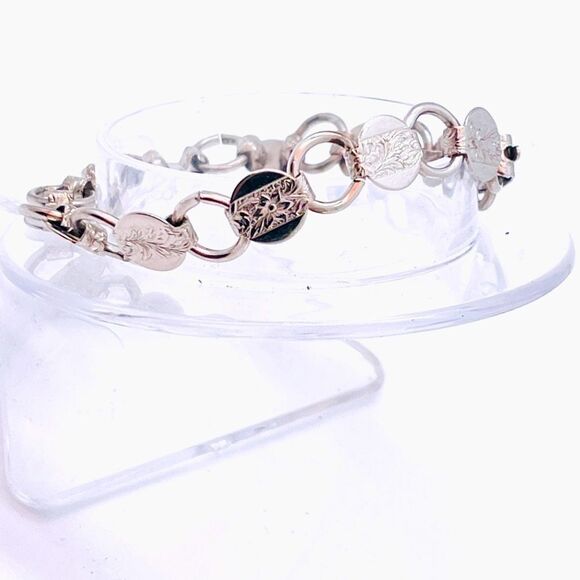 Vintage 60s 70s Signed Sarah Coventry Silver Tone Disc Bracelet - Picture 2 of 5